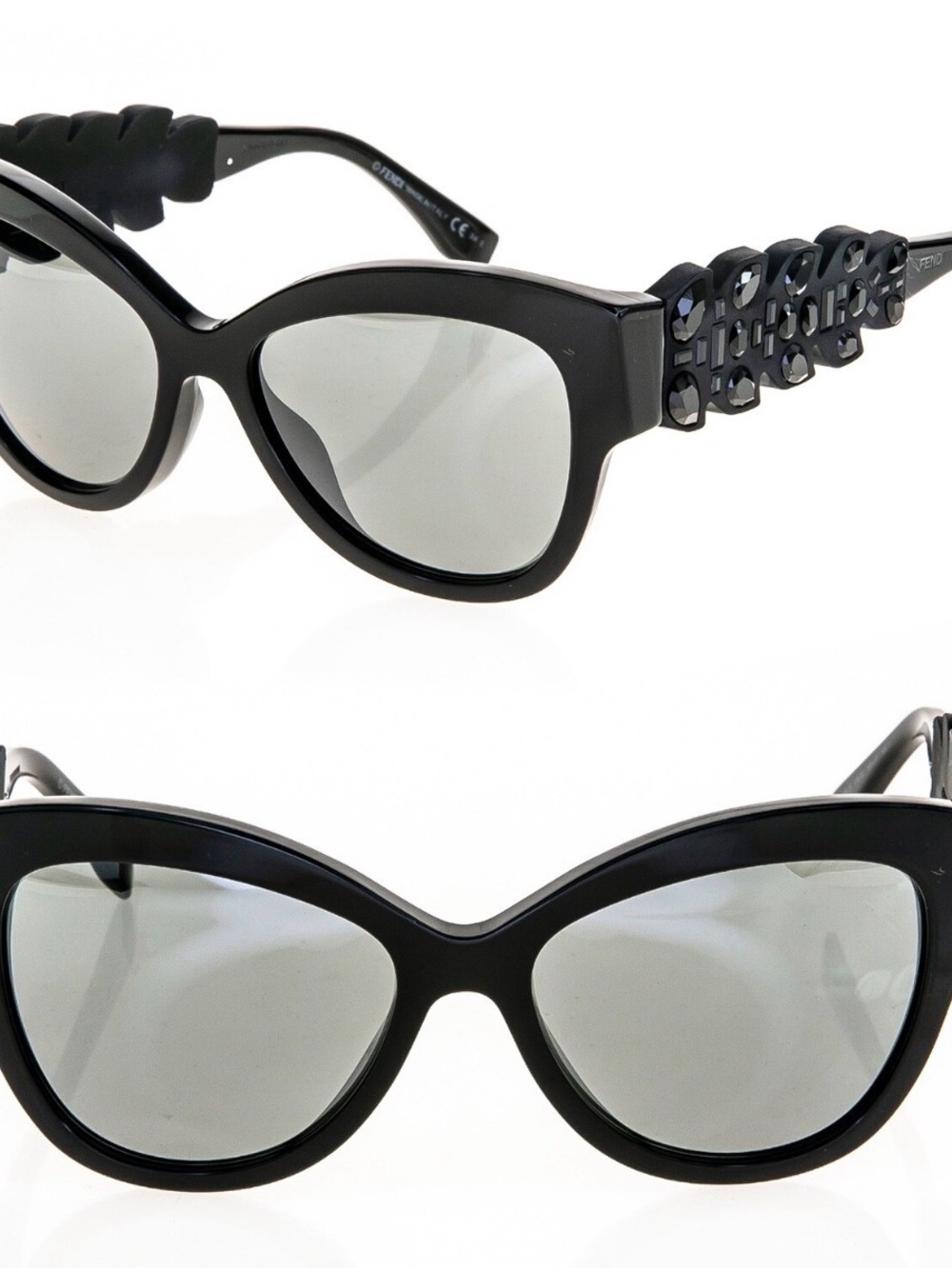 Fendi Crocco Women's Black Cat Eye Sunglasses BNWT
